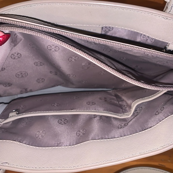 Tory Burch Triple Compartment Italian Pebbled Leather Tote Bag Taupe Color - Picture 7 of 12